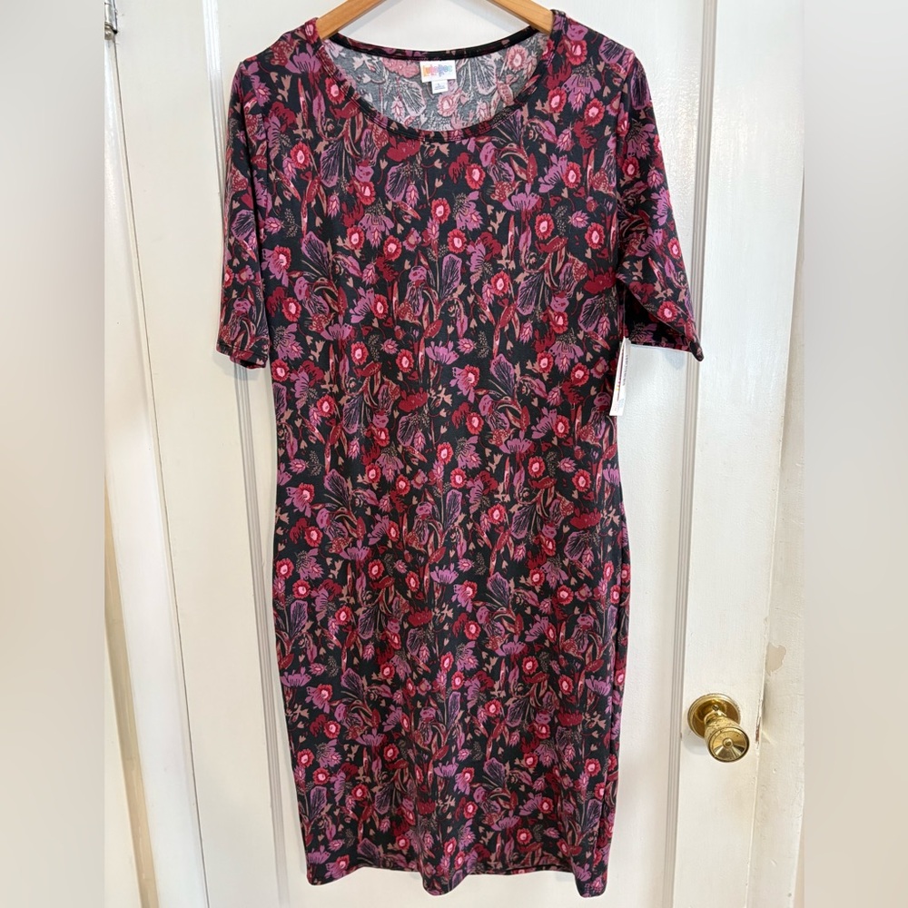 LuLaRoe Pink and Purple Floral Julia Dress